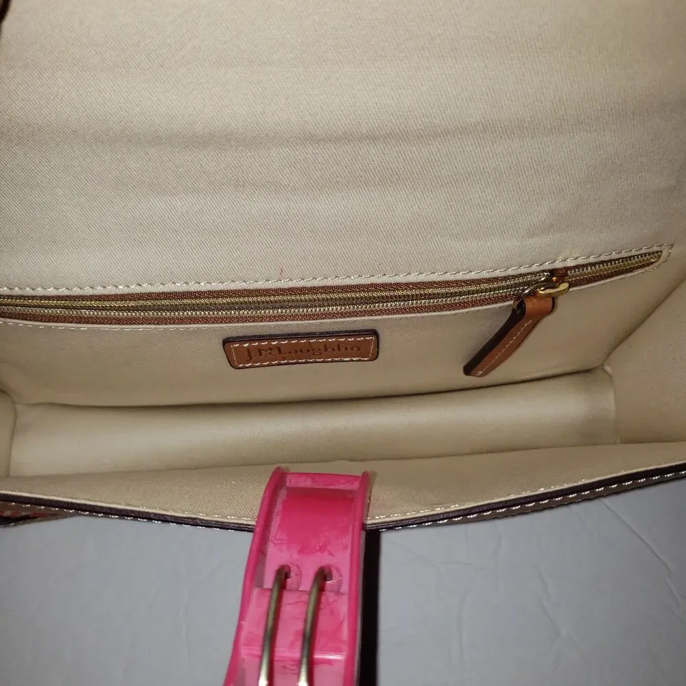J. MCLAUGHLIN  Orange Cream Woven Tan Leather Clutch Purse
